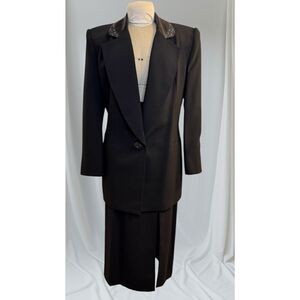 Solini New York Cocktail Formal Suit Satin Collar Vtg Sz. 12